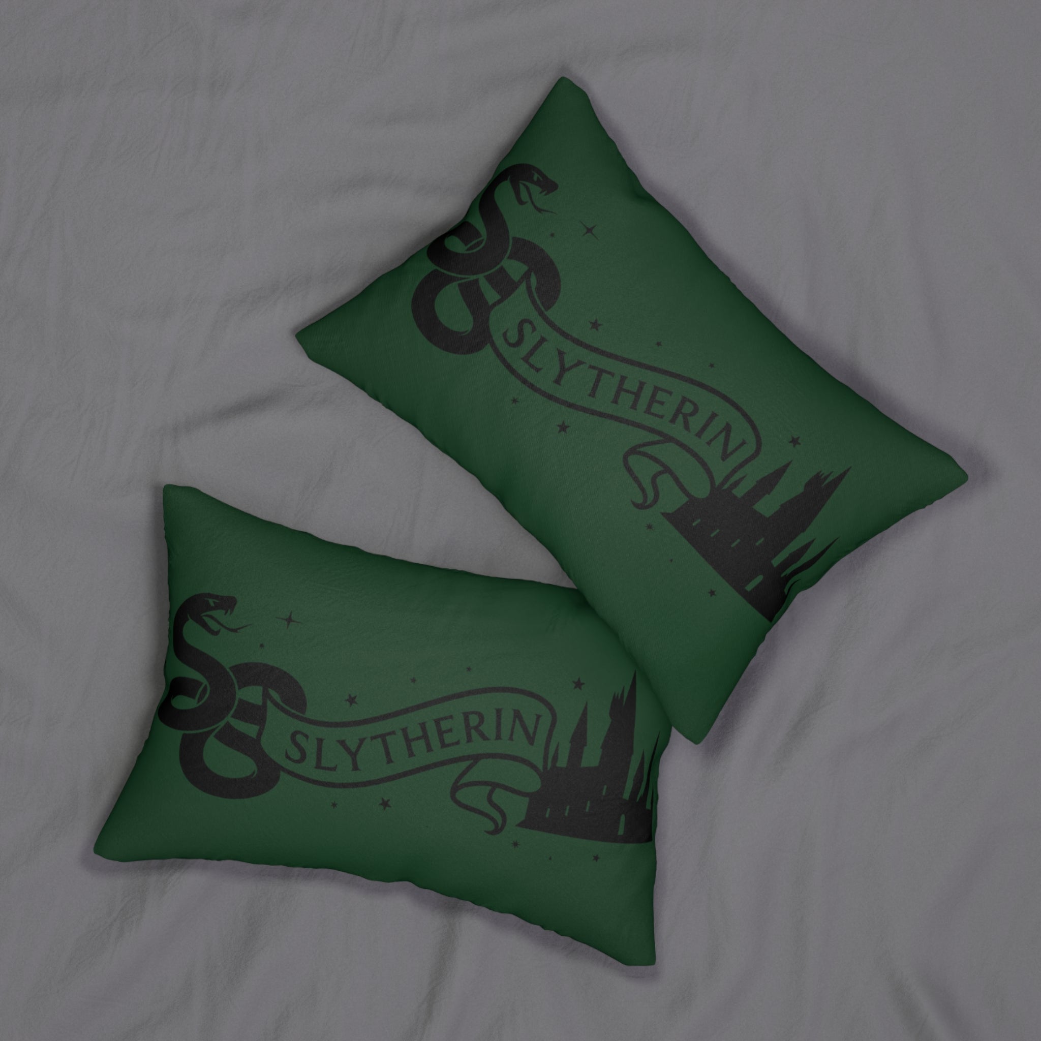 Slytherin Snake Inspired Banner Lumbar Pillow | Dark Green Black