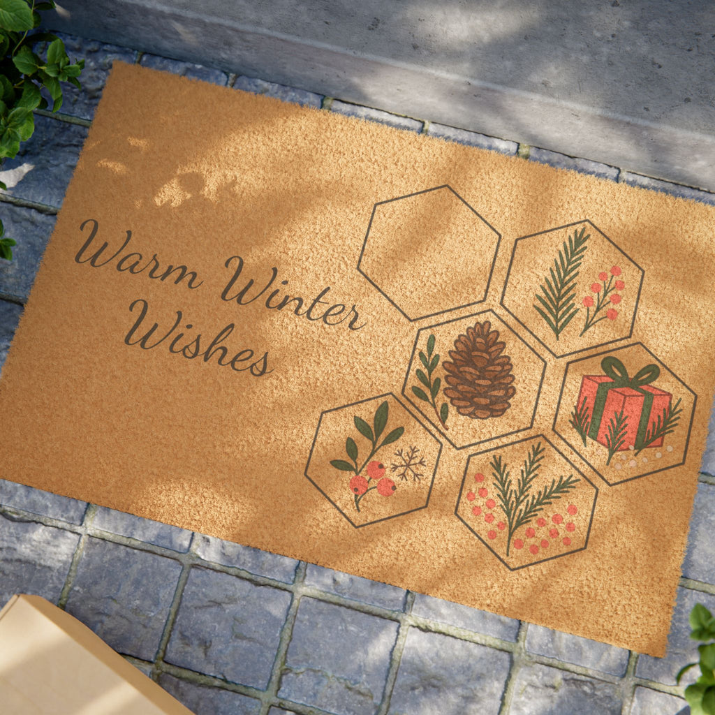 Warm Winter Wishes Doormat| Holiday Front Porch Decor| Christmas Welcome Mat| Rustic Winter Entry Rug | Gift for Homeowners, Christmas Gift