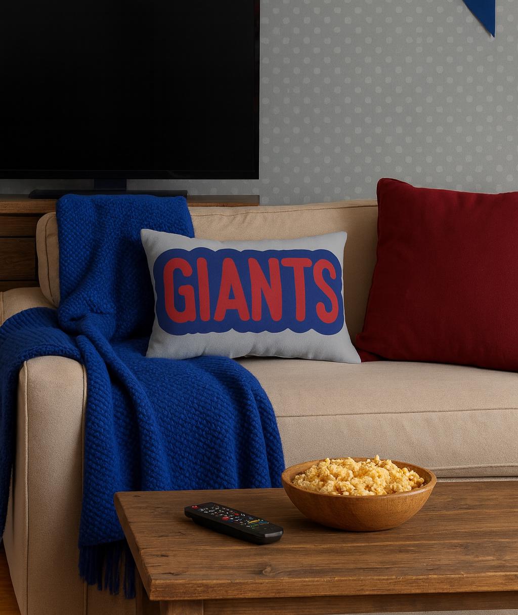 Giants Throw Pillow - Blue & Red Football Fan Cushion, Game Day Home Décor, Sports Gift