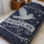 Ravenclaw Emblem Velveteen Plush Blanket | Midnight Blue Celestial Throw