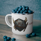 Barbarian D20 Enamel Camping Mug – RPG Dice, Fantasy Gamer Gift