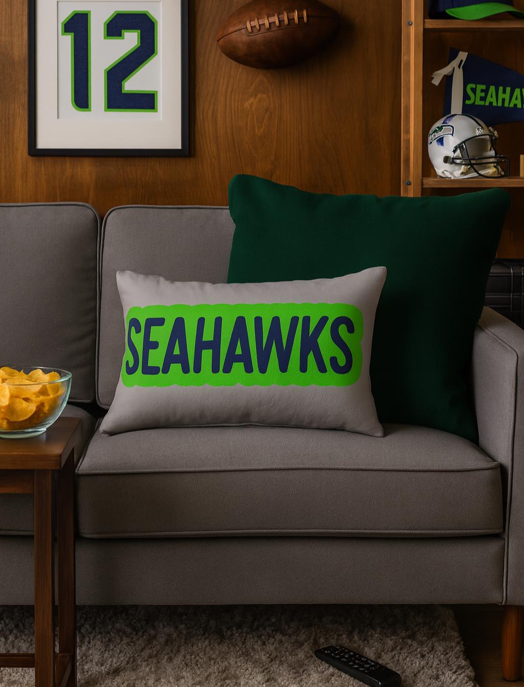 Seahawks Throw Pillow - Navy & Green Football Fan Cushion, Game Day Home Décor, Sports Gift