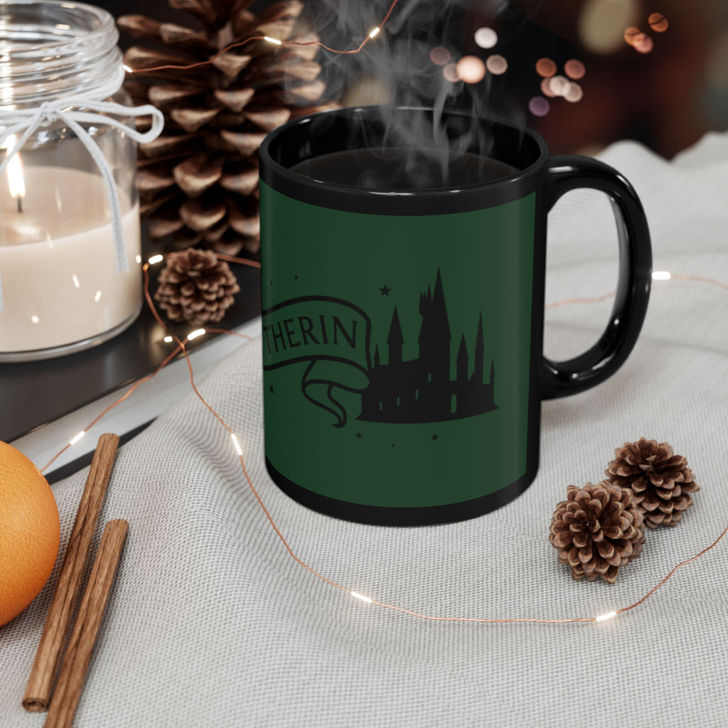 Slytherin Snake Inspired Castle Mug, Black Ceramic Coffee Cup