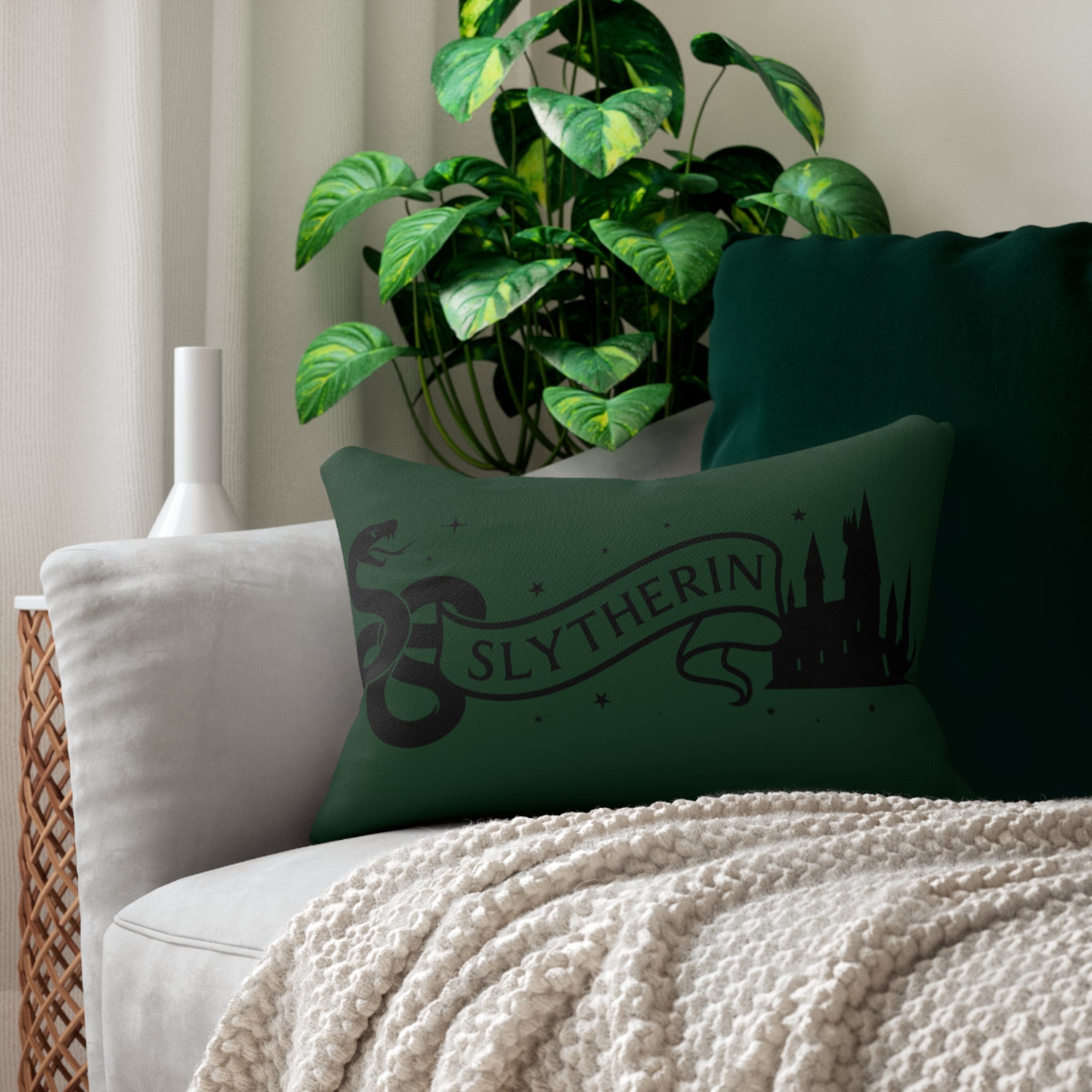 Slytherin Snake Inspired Banner Lumbar Pillow | Dark Green Black