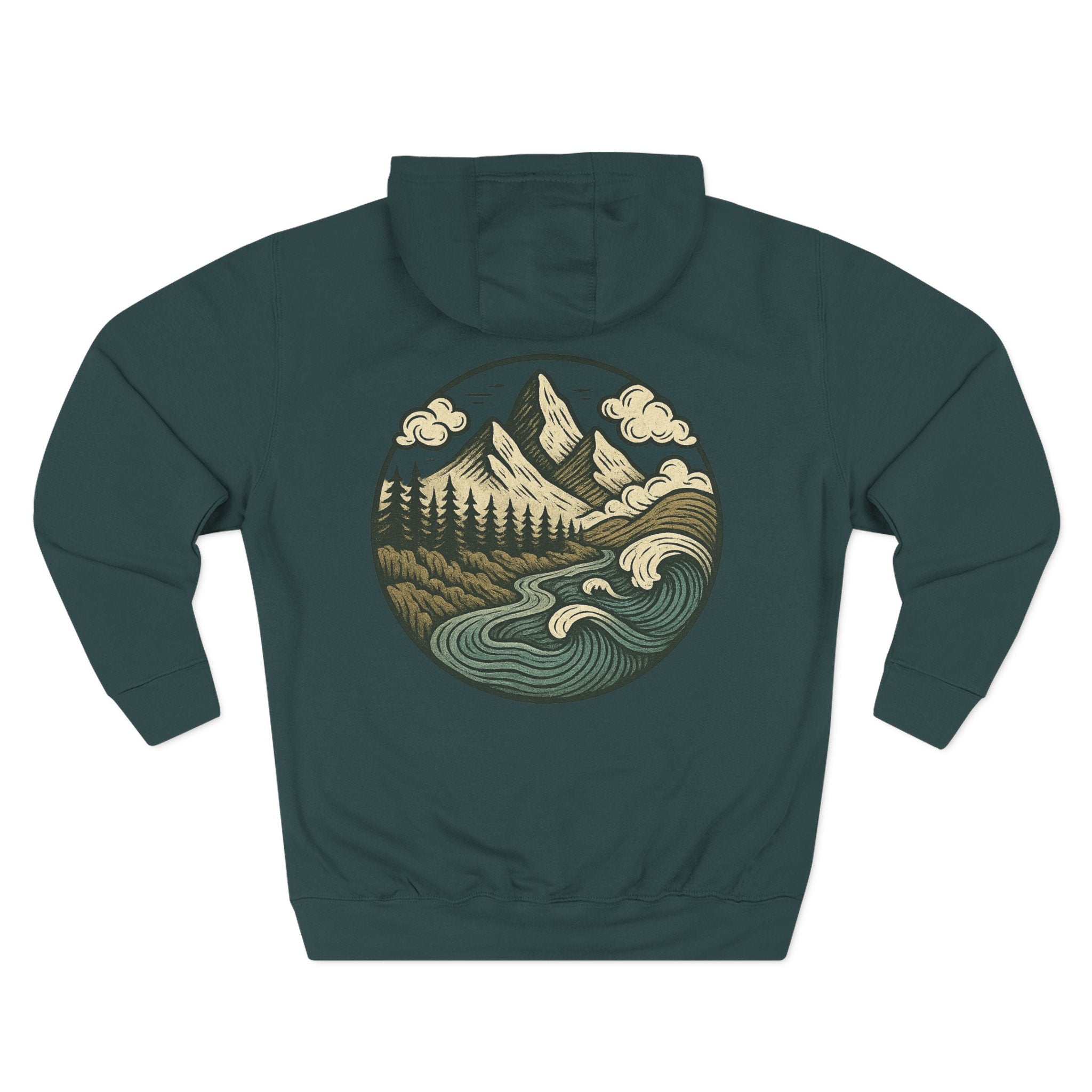 Mountain Adventure Three-Panel Fleece Hoodie, Passport to Adventure Design, Hiking Gift, Unisex Sizes S-3XL, Soft Comfort, Kangaroo Pocket,