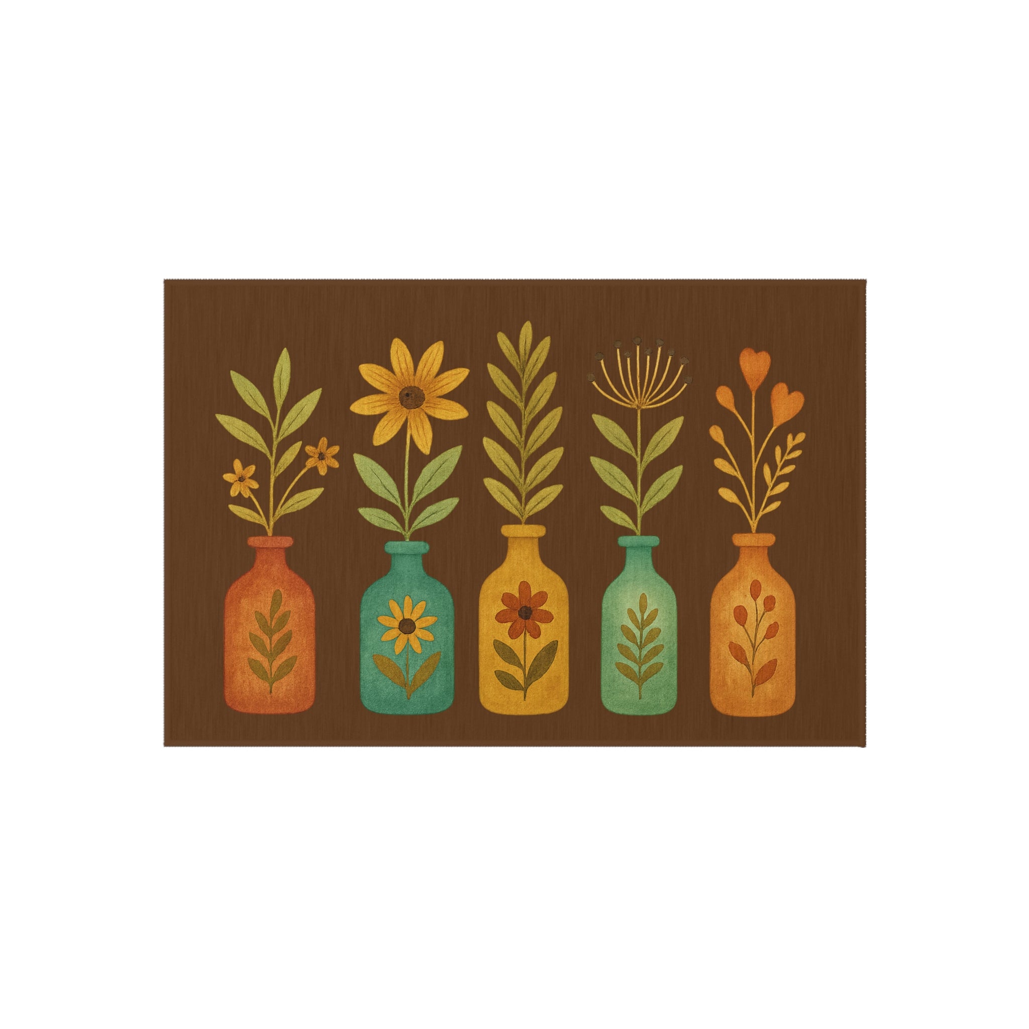 Vibrant Floral Outdoor Rug - Bohemian Patio Decor, Autumn Porch Decor | Colorful Flower Doormat | Rustic Farmhouse Porch Rug, Garden Mat