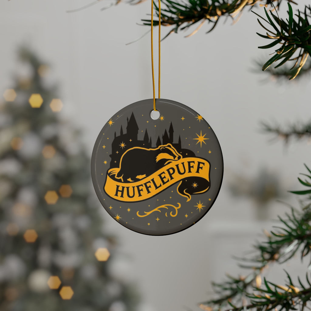 Hufflepuff Badge Ceramic Ornament |Yellow & Black Harry Potter Christmas Decor | Loyal and True Gift