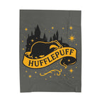 Hufflepuff Velveteen Plush Blanket | Hogwarts House Throw | Harry Potter Inspired Badger Bedding | Hogwarts House Crest