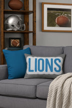 Lions Throw Pillow - Blue & Silver Football Fan Cushion, Game Day Home Décor, Sports Gift