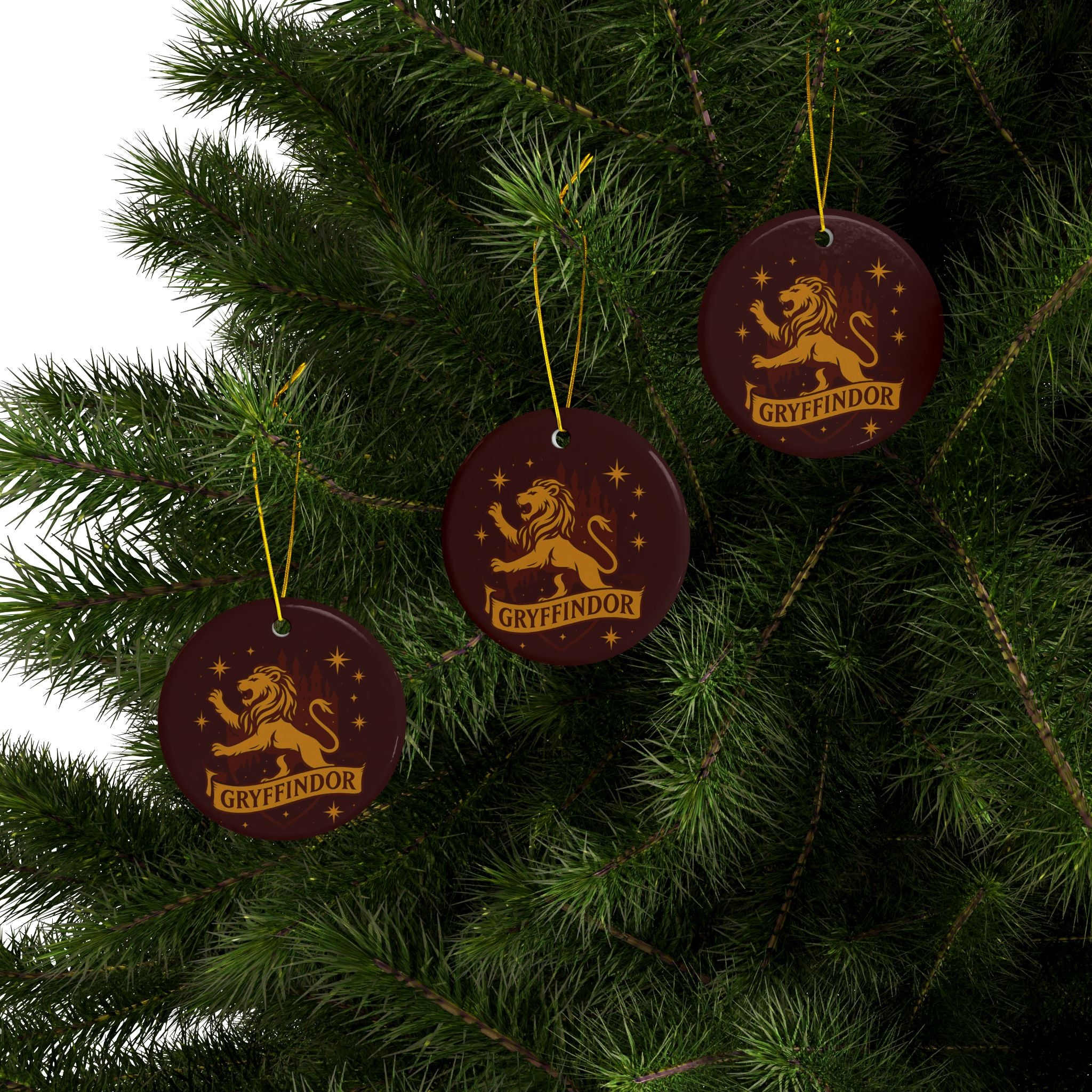 Gryffindor Lion Ceramic Ornament | Round Double-Sided Hogwarts House