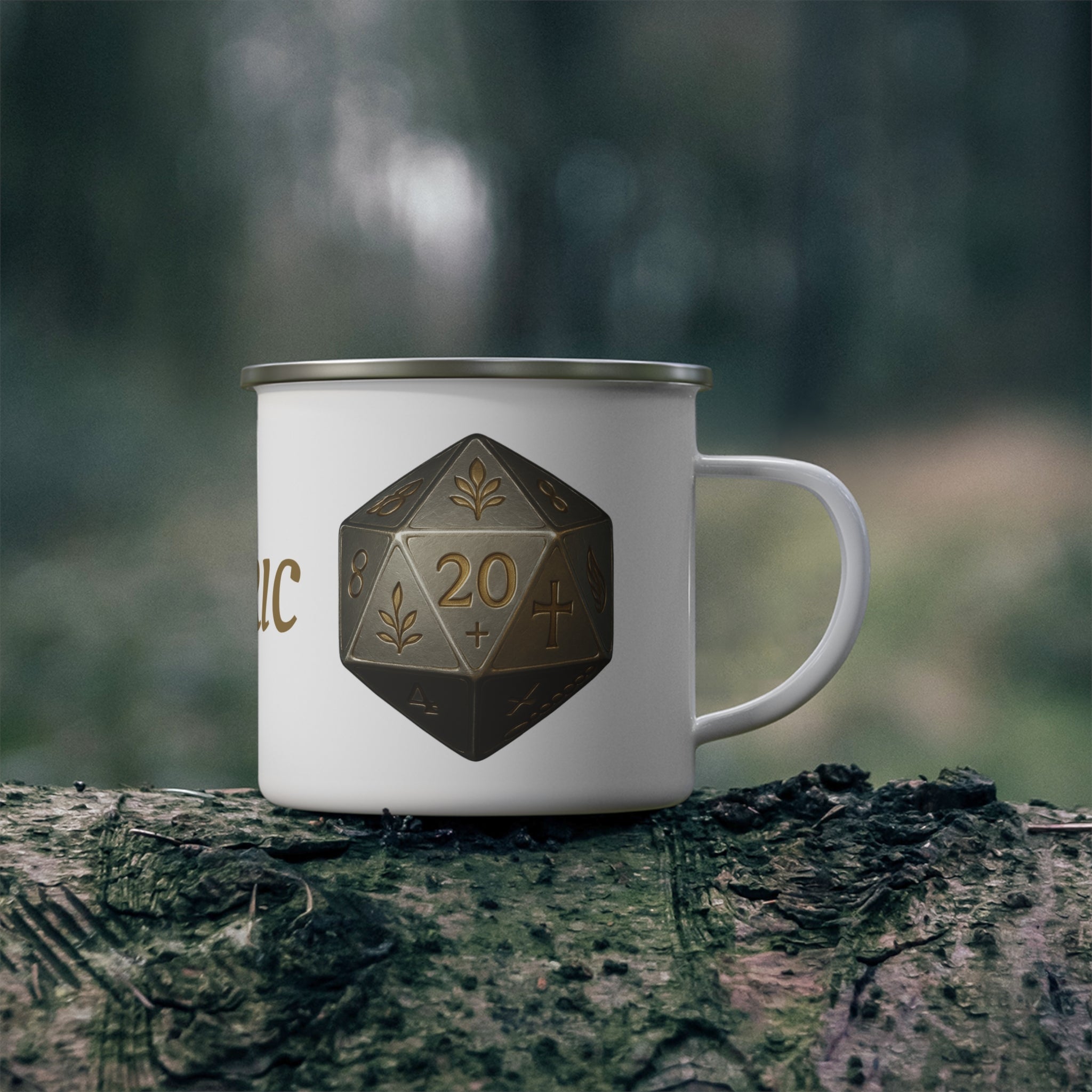 Cleric D20 Enamel Mug — Honour and Faith