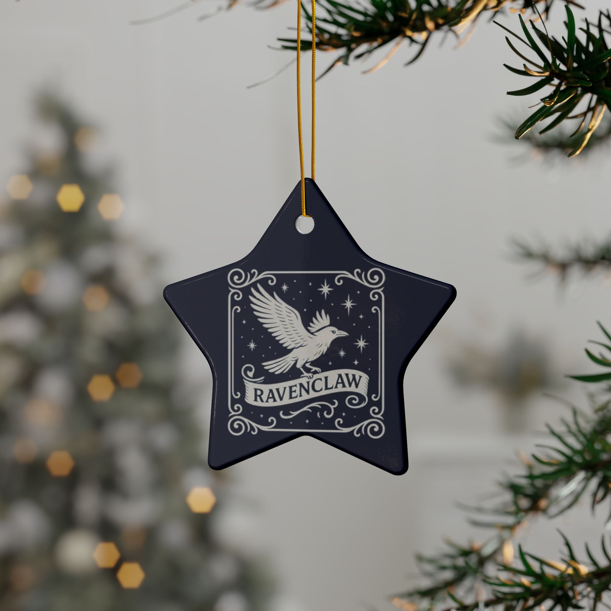 Ravenclaw Crest Inspired Ceramic Ornament | Blue & Silver Christmas Decor | Magic House Decor