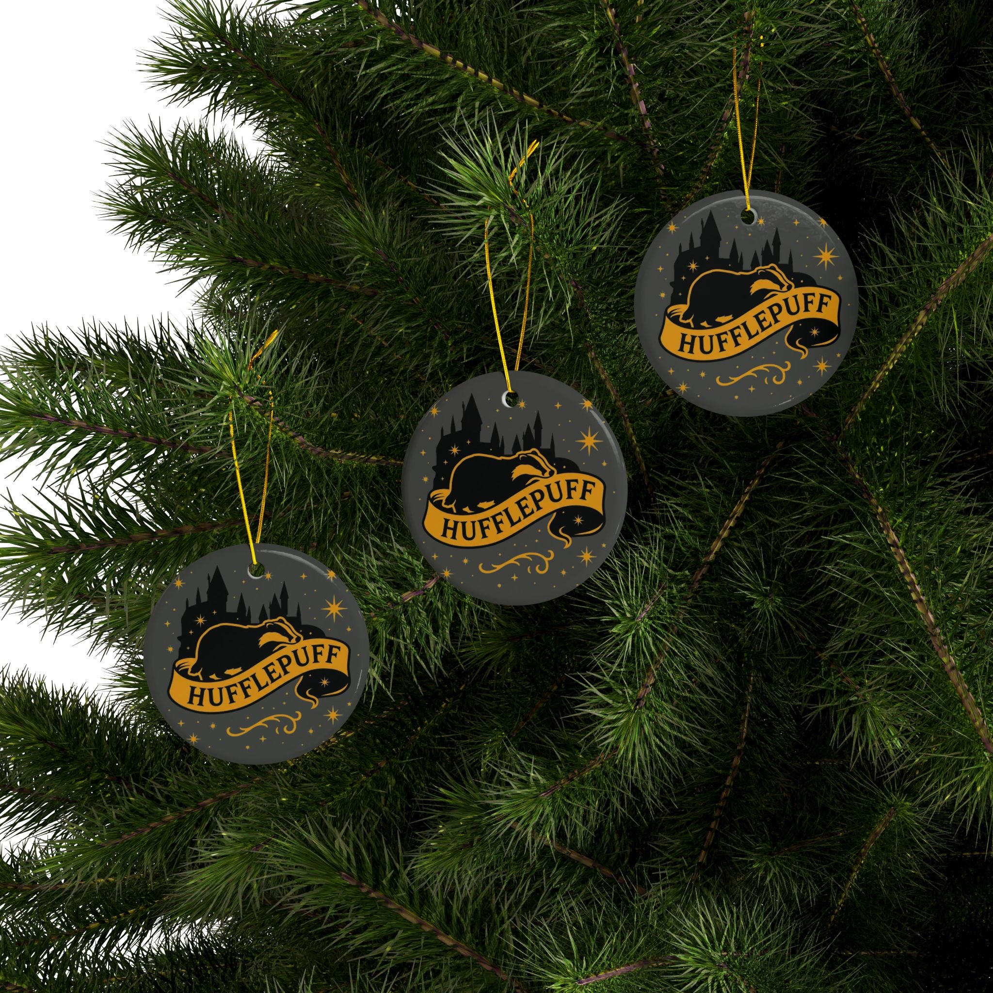 Hufflepuff Badge Ceramic Ornament |Yellow & Black Harry Potter Christmas Decor | Loyal and True Gift
