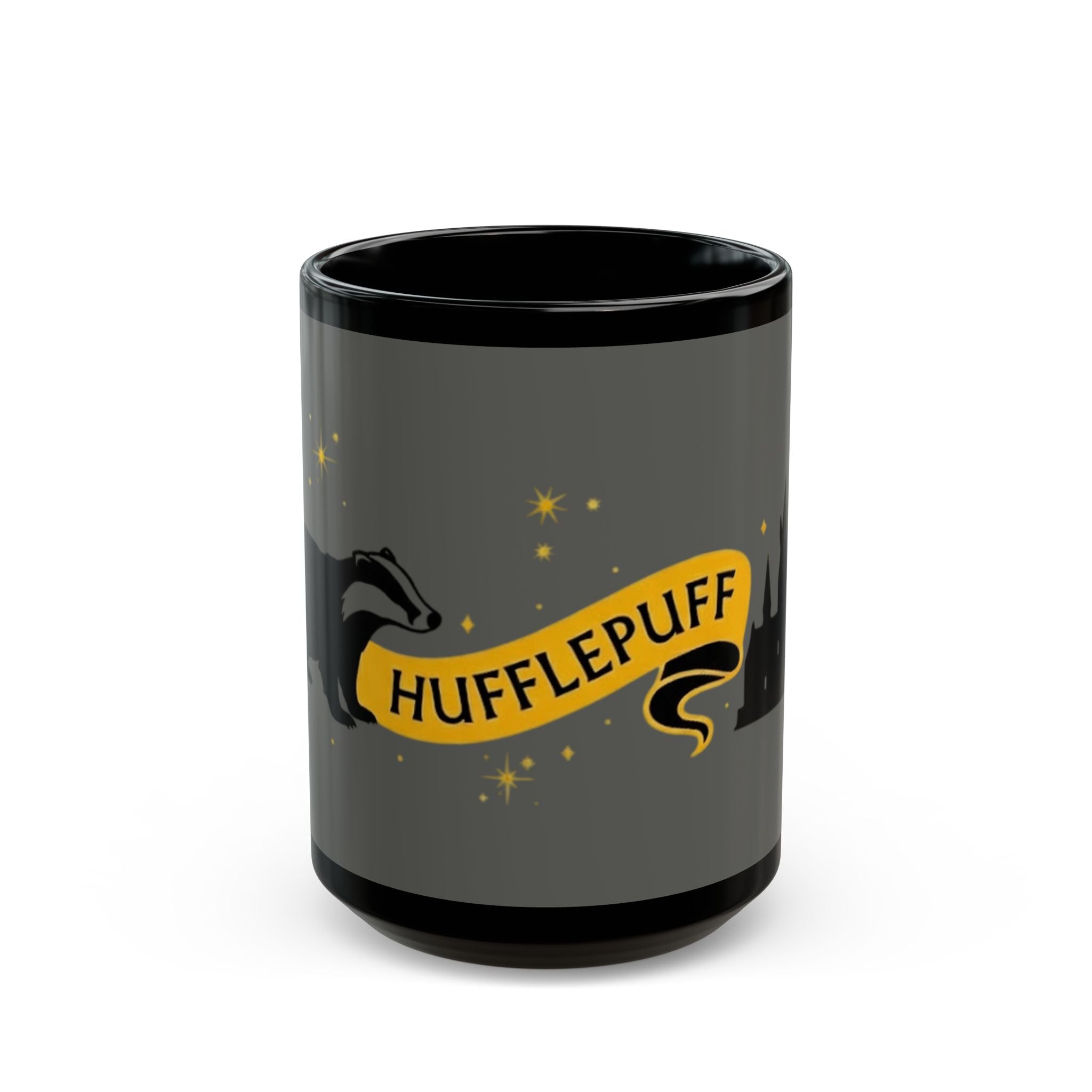 Hufflepuff Inspired Badger Mug | Black Ceramic Coffee Cup