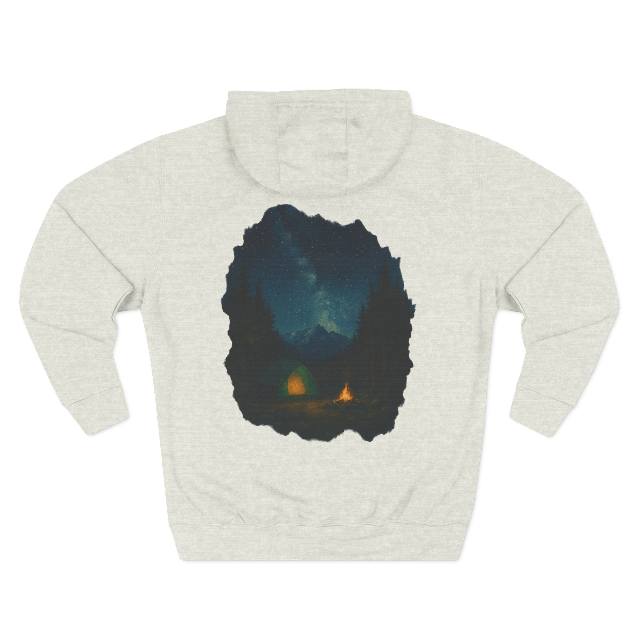 Three-Panel Fleece Hoodie - Cozy Campfire Nights Camping Sweater, Hiking Adventure Pullover, Wilderness Mountain Camper Gift