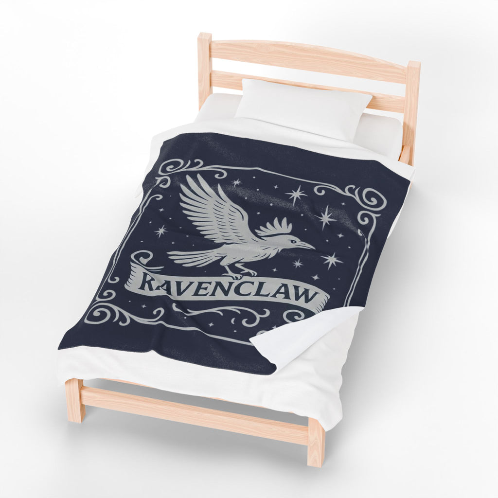 Ravenclaw Emblem Velveteen Plush Blanket | Midnight Blue Celestial Throw
