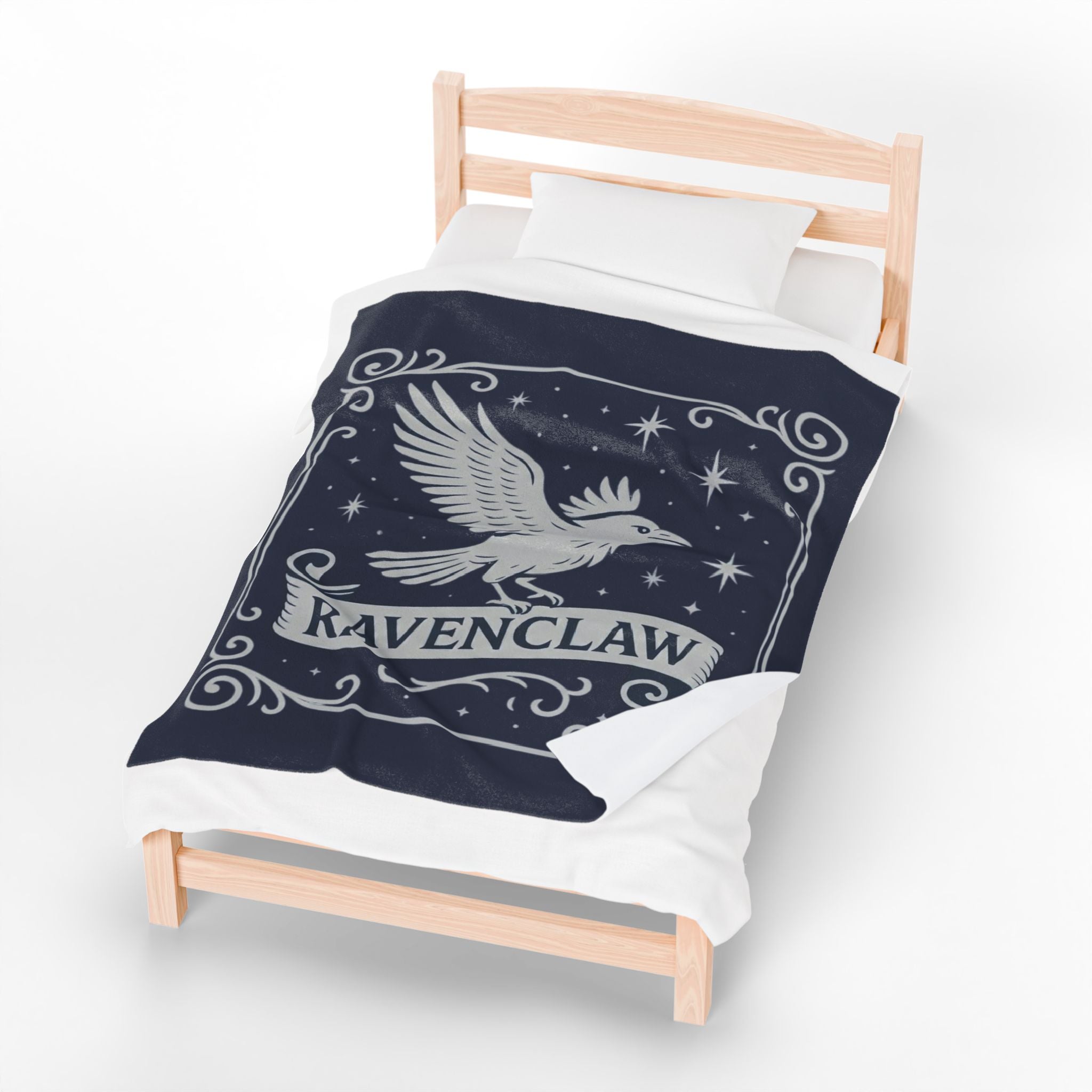 Ravenclaw Emblem Velveteen Plush Blanket | Midnight Blue Celestial Throw