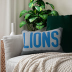 Lions Throw Pillow - Blue & Silver Football Fan Cushion, Game Day Home Décor, Sports Gift