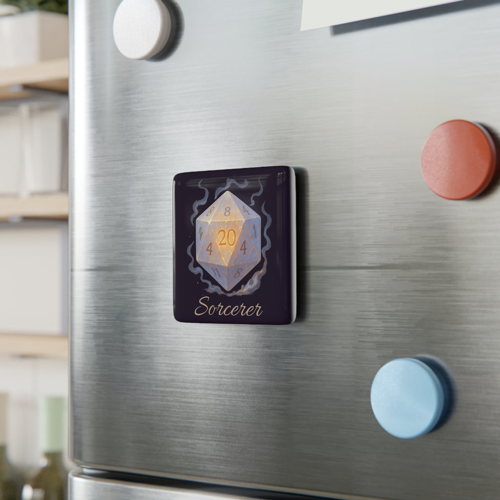 Sorcerer D20 Porcelain Magnet — Square RPG Dice Mage Gift