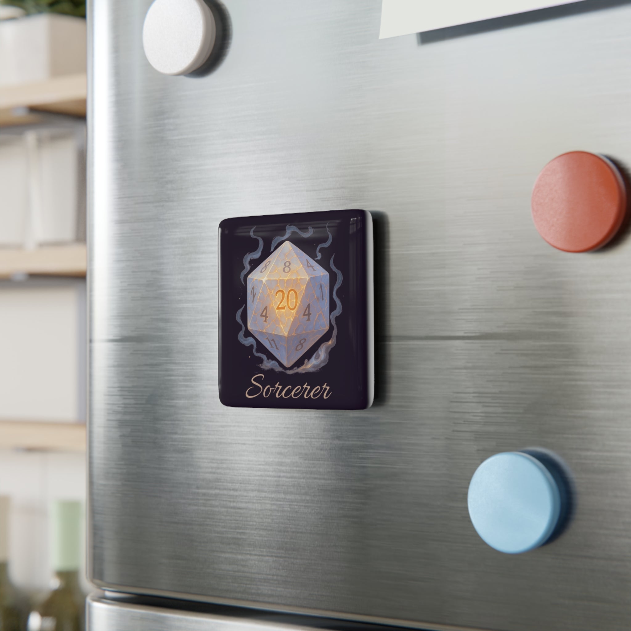 Sorcerer D20 Porcelain Magnet — Square RPG Dice Mage Gift