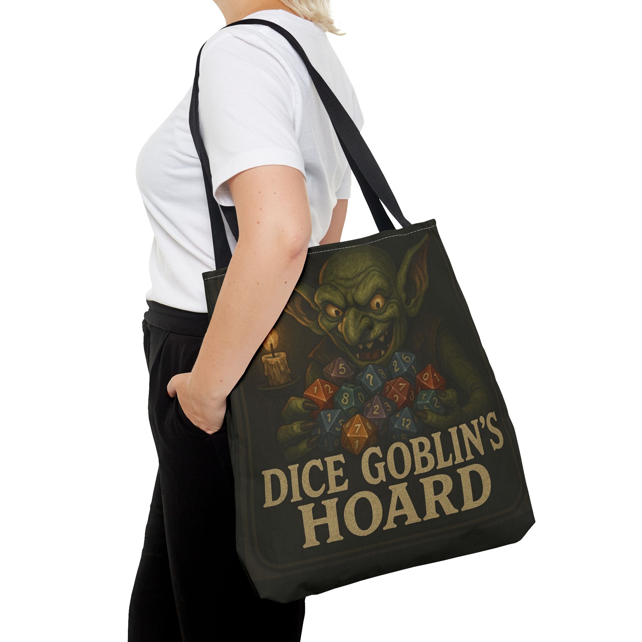 Dice Goblin's Hoard Tote Bag, Fantasy Tote, D&D Accessory, Gamer Gift, Bag for Dice, RPG Fan Tote, Geek Chic, Roleplaying Bag