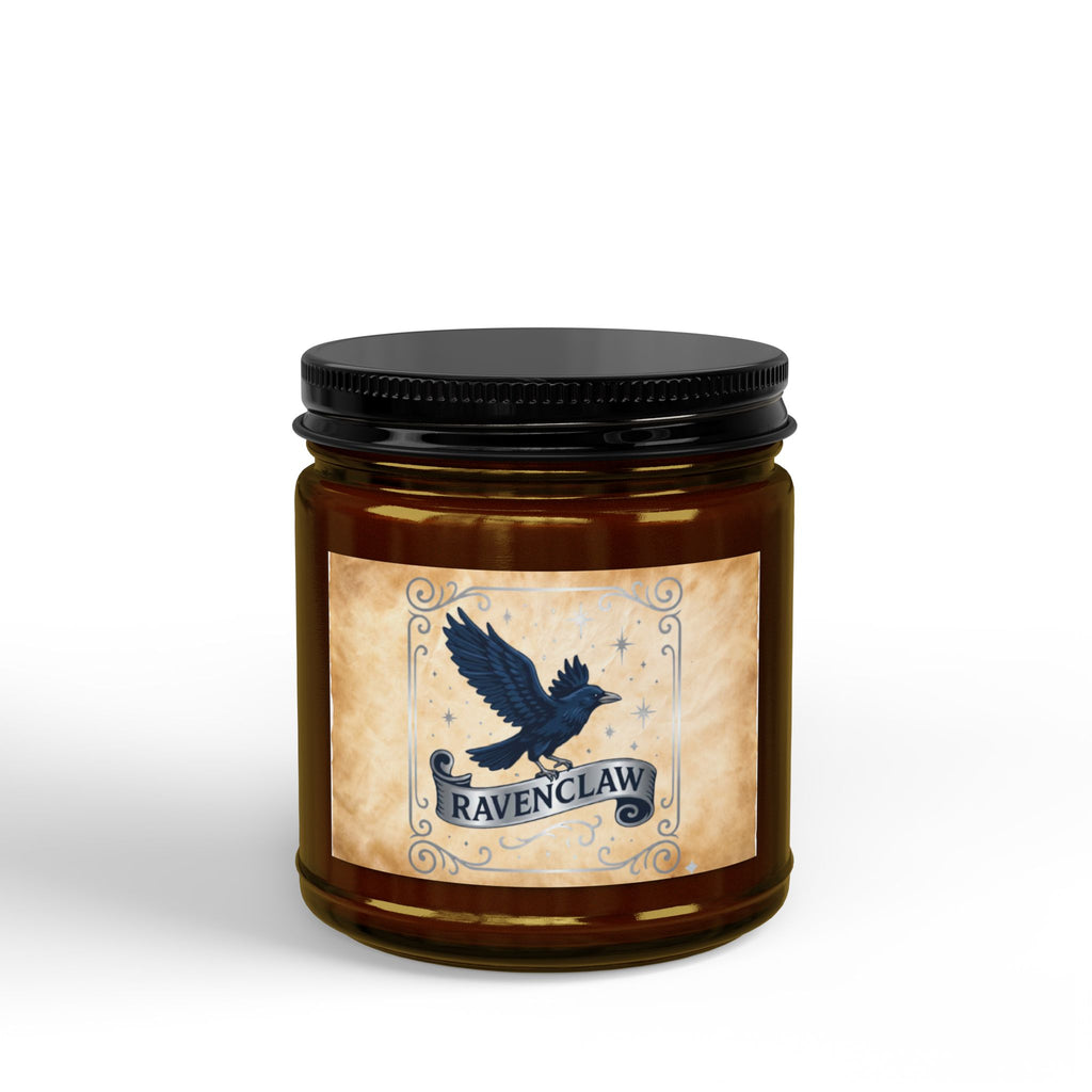 Ravenclaw House Inspired Candle | Blue Raven Emblem | Wisdom & Wit Gift | Amber or Clear Glass | Dark Academia Decor | Book Lover Gift