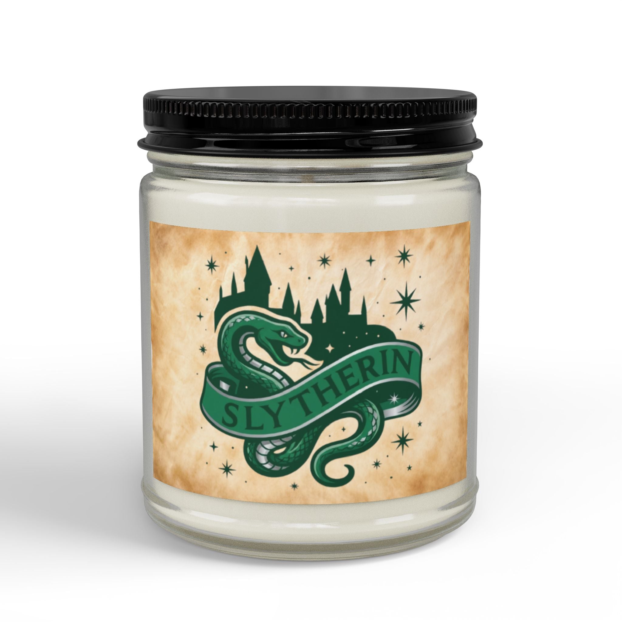 Slytherin House Inspired Candle | Snake Emblem Decor | Ambitious Wizard Gift | Amber or Clear Glass | Magic School Aesthetic