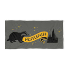Hufflepuff Badge Beach Towel | Hogwarts House Badger & Castle Design | Magic School Summer Swim Towel | Wizarding World Gift for Potterheads