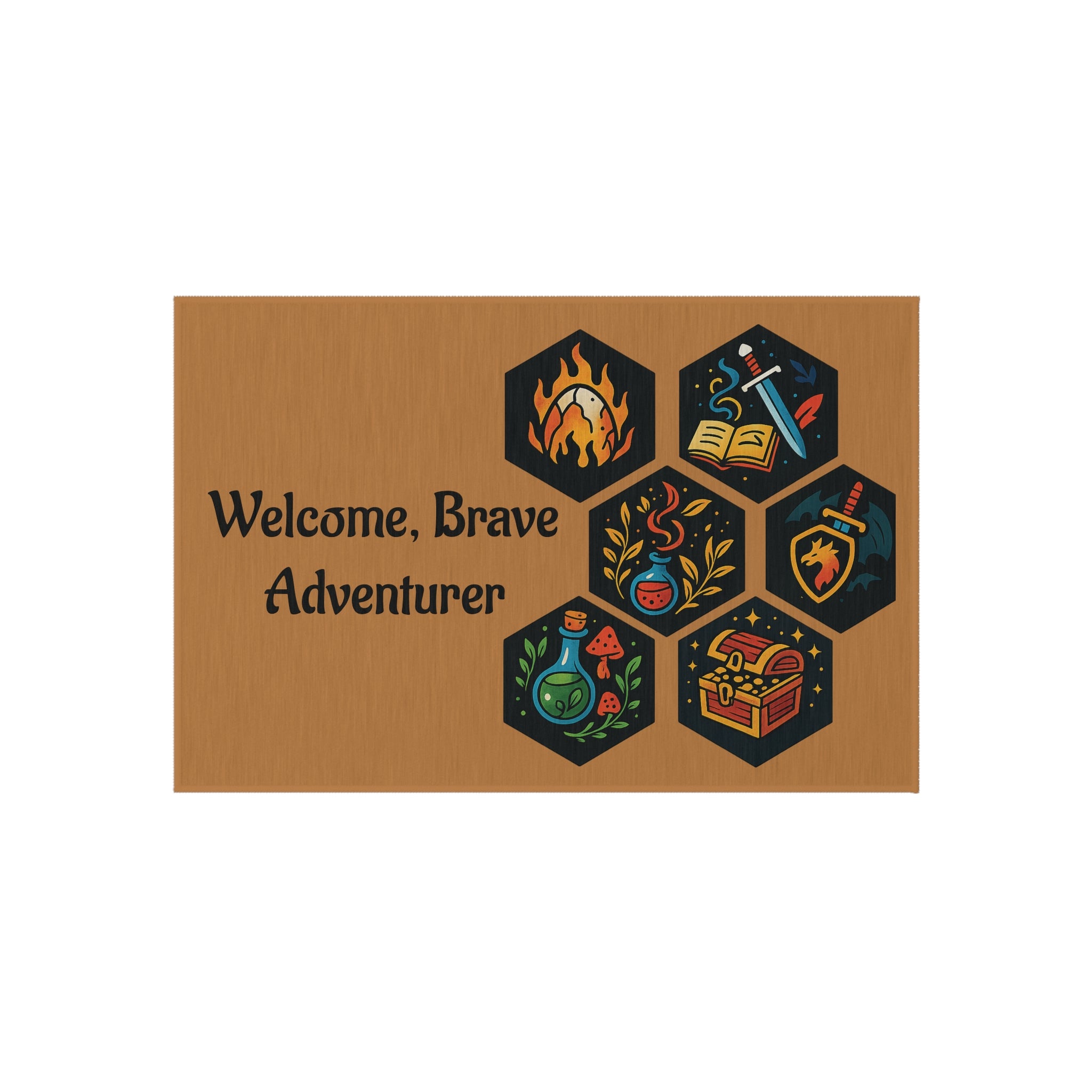 Welcome Brave Adventurer Outdoor Rug | D&D Inspired Doormat | Fantasy RPG Gamer Gift | Dungeon Dragon Door Mat | Geeky Front Porch Decor