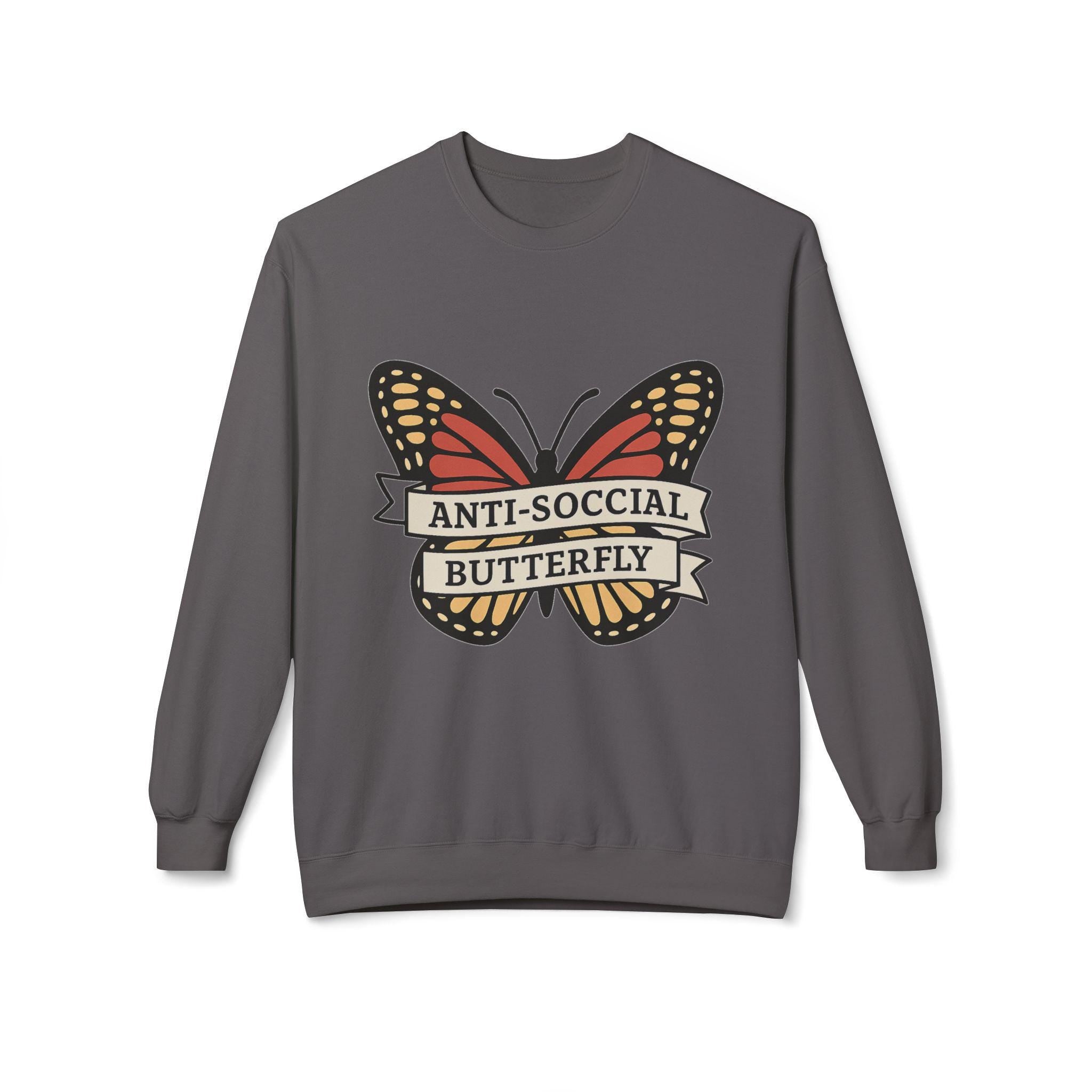 Anti-Social Butterfly Crewneck Sweatshirt | Funny Gift, Casual Wear, Graphic Sweatshirt, Cozy Loungewear, Unique Design