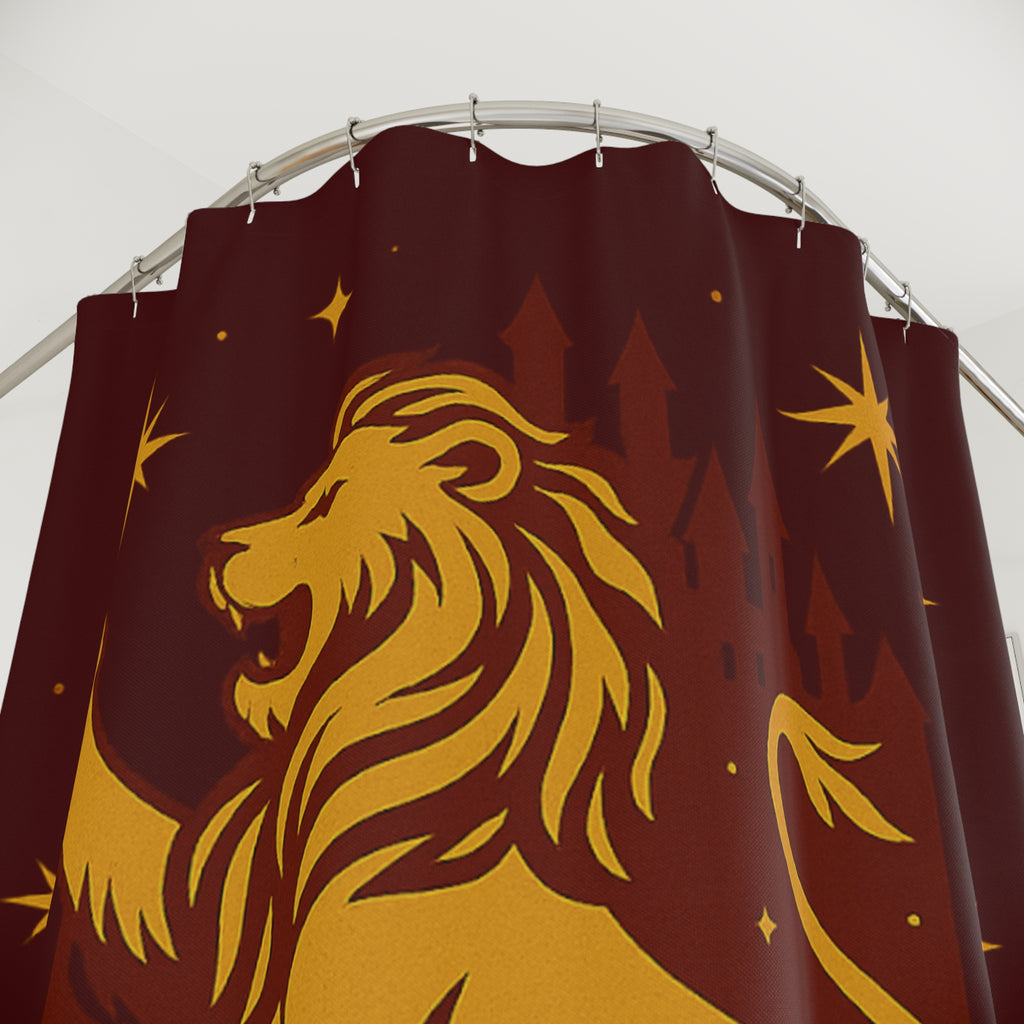 Gryffindor Shower Curtain | Lion House Bathroom Decor | Wizarding World Bath | Maroon and Gold | Bravery & Courage Gift | Castle Silhouette