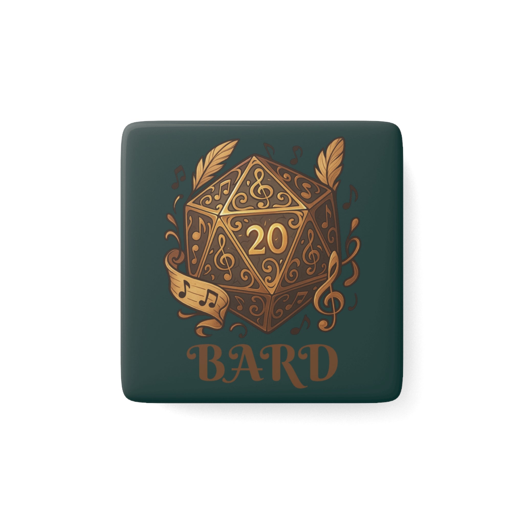 Bard D20 Square Porcelain Magnet — RPG Dice Musician Gift