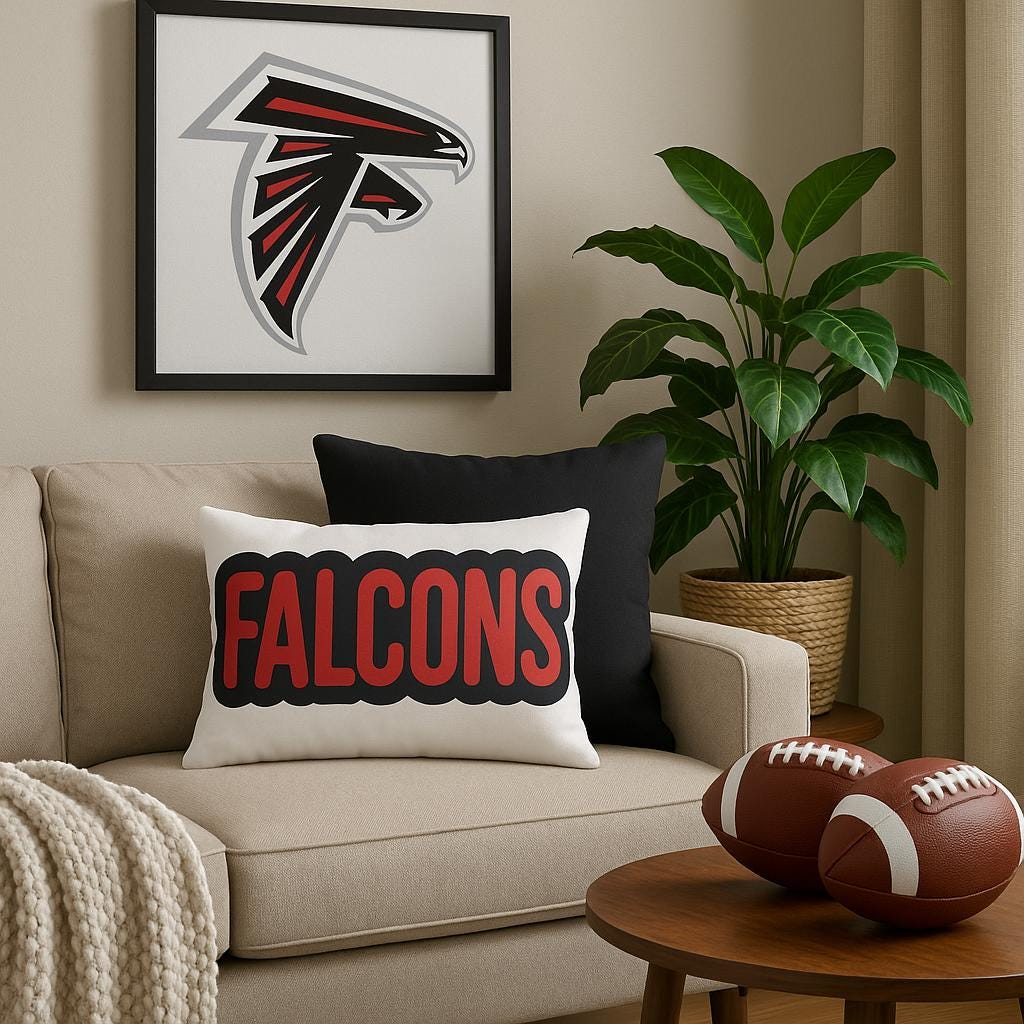 Falcons Throw Pillow - Red & Black Football Fan Cushion, Game Day Home Décor, Sports Gift, Cozy Sports Decor, Gifts for Fans, Game Day Decor