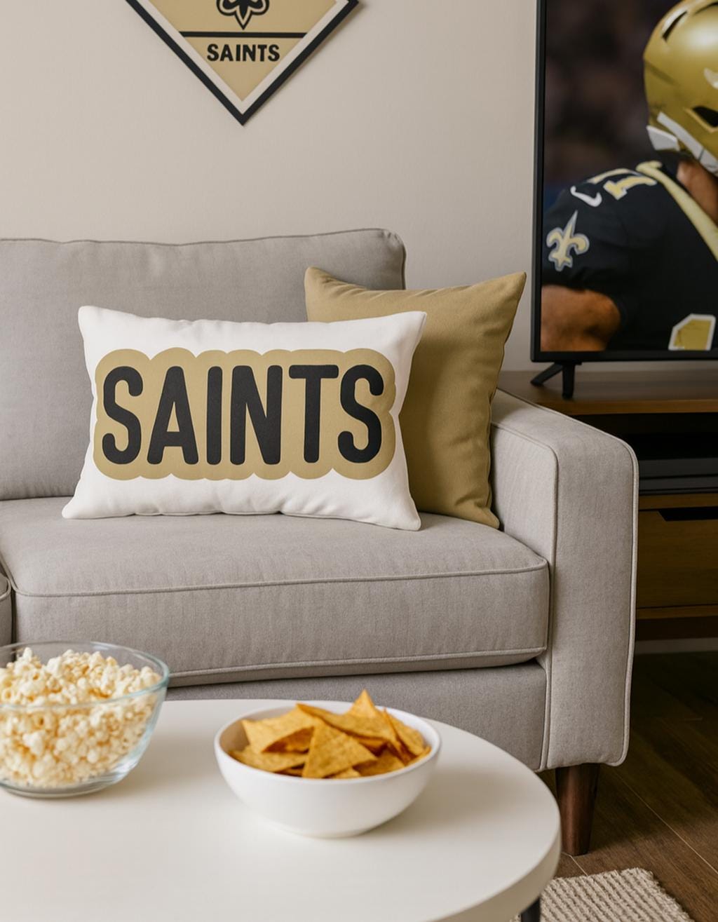 Saints Throw Pillow - Black & Gold Football Fan Cushion, Game Day Home Décor, Sports Gift
