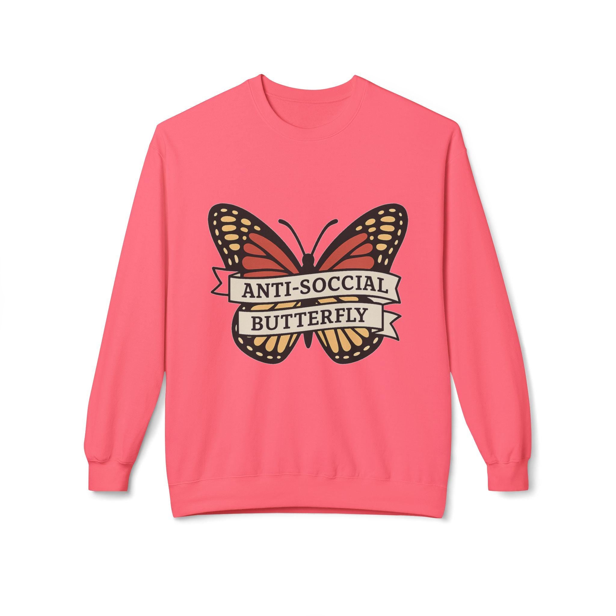 Anti-Social Butterfly Crewneck Sweatshirt | Funny Gift, Casual Wear, Graphic Sweatshirt, Cozy Loungewear, Unique Design
