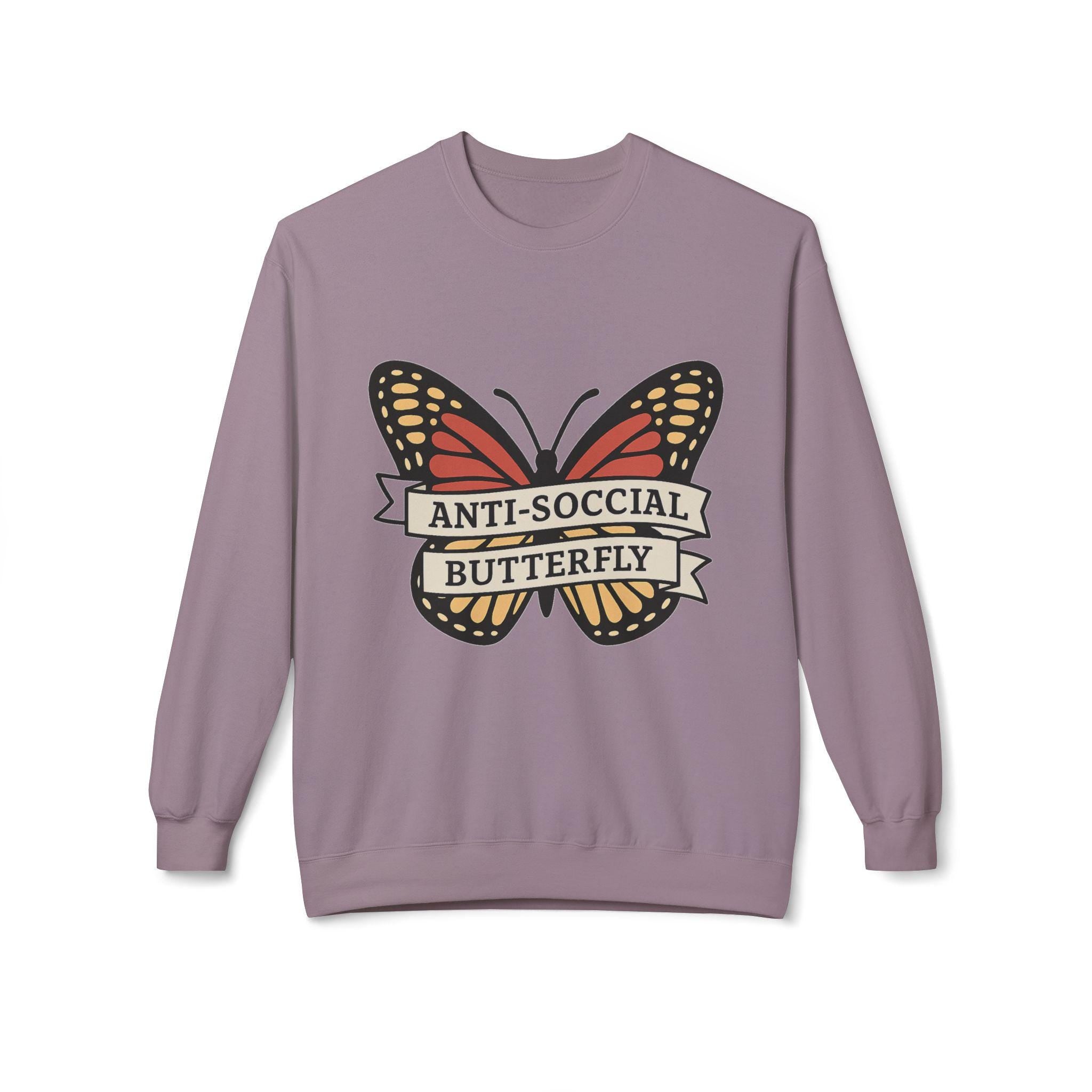 Anti-Social Butterfly Crewneck Sweatshirt | Funny Gift, Casual Wear, Graphic Sweatshirt, Cozy Loungewear, Unique Design