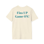 Miami -Fins Up, Game On!-  Fan T-Shirt - Dolphin Mascot - Miami Dolphin Graphic T-Shirt