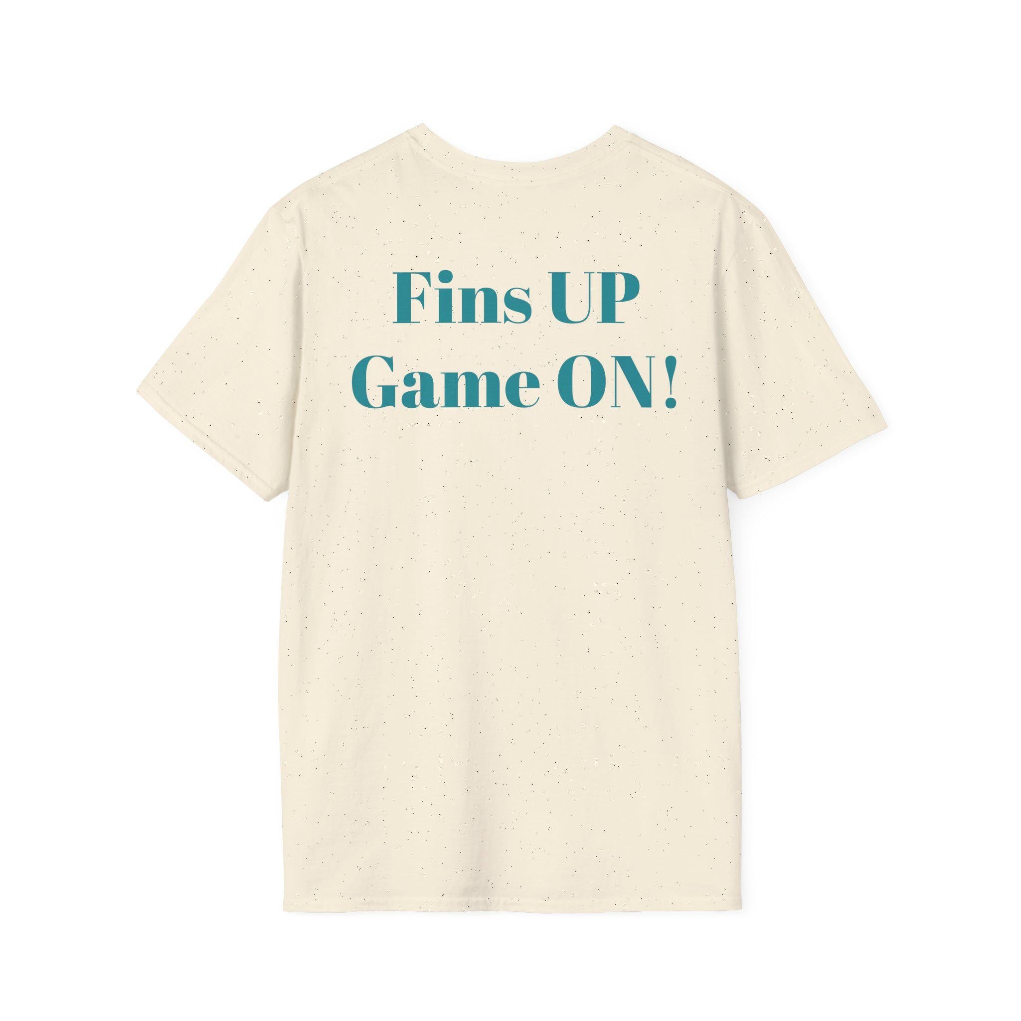 Miami -Fins Up, Game On!-  Fan T-Shirt - Dolphin Mascot - Miami Dolphin Graphic T-Shirt
